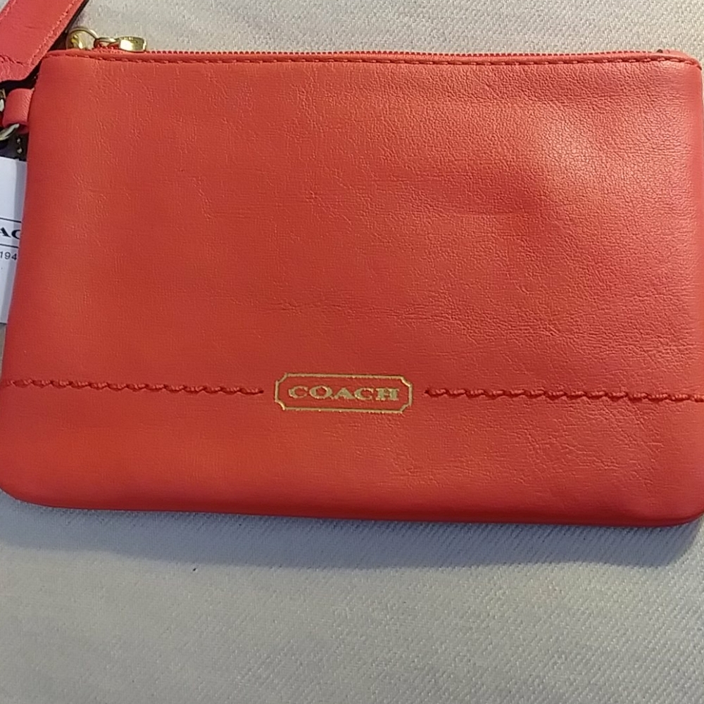 Coach Leather Hot Orange Wristlet